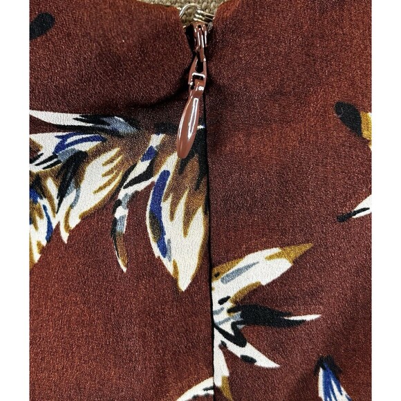 Soncy Dress Size 12 One‎ Shoulder Asymmetrical Fitted Ruffle Floral Brown NWT - Picture 11 of 13